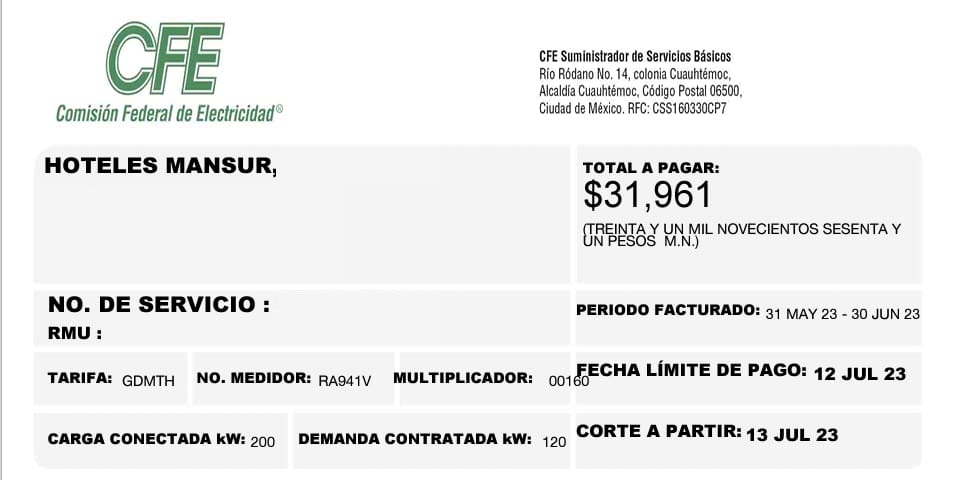 Recibo Caro CFE