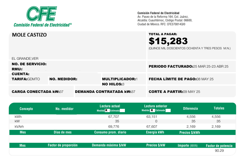 Recibo Caro CFE